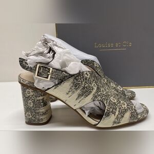 Louise et Cie Women's Leather Snake Print Heeled Sandals - Black and Cream 8M